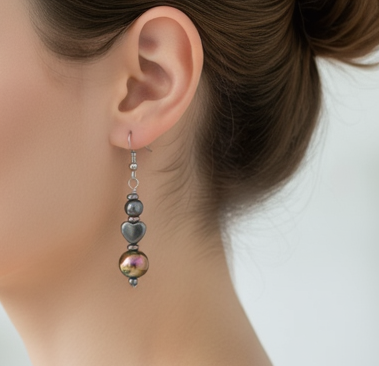 Titanium Aura Quartz and Hematite Earrings