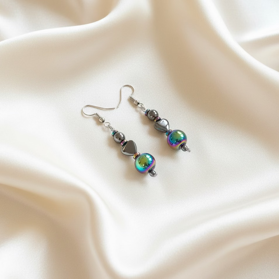 Titanium Aura Quartz and Hematite Earrings