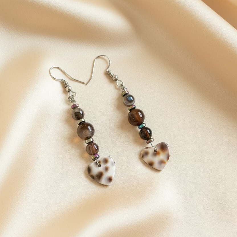 Agate and Titanium Quartz Shell Earrings