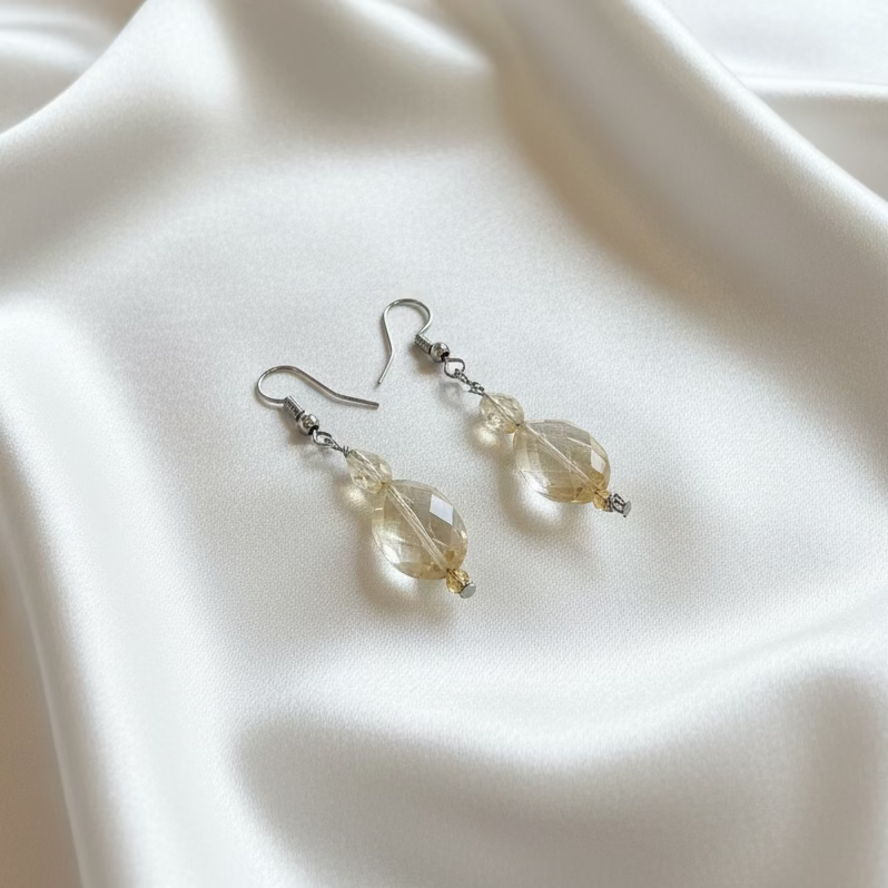 Citrine Diamond Cut Earrings