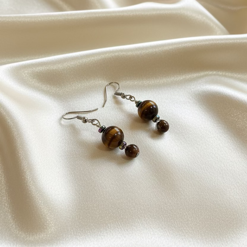 Tiger eye and titanium aura quartz Earrings