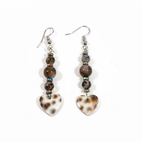 Agate and Titanium Quartz Shell Earrings