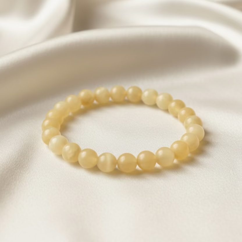 Yellow Calcite Round Bead Bracelet