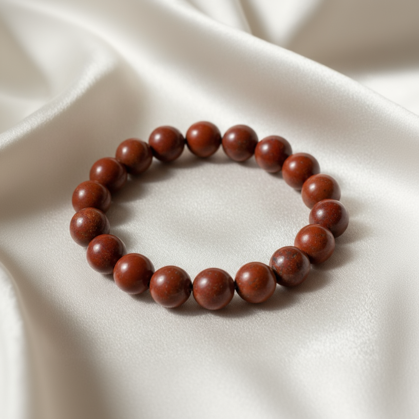Red Jasper Round Bead Bracelet