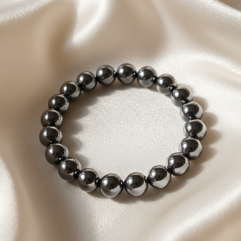 Hematite Round Bead Bracelet