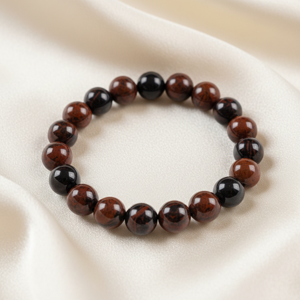 Mahogany Obsidian Round Bead Bracelet