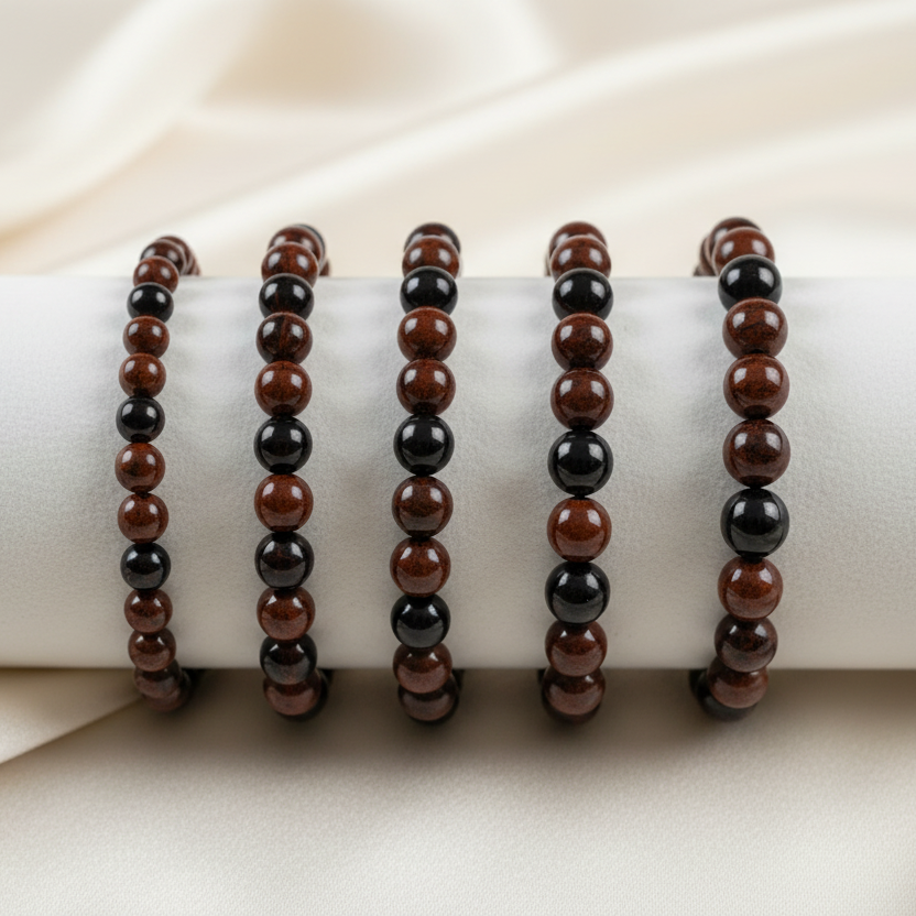 Mahogany Obsidian Round Bead Bracelet
