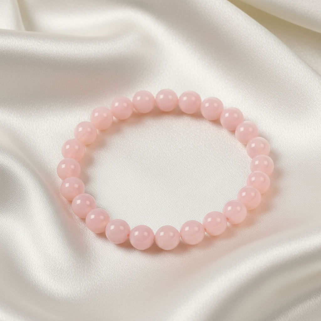 Pink Opal Round Bead Bracelet