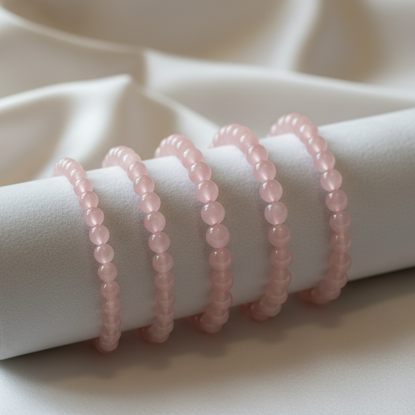 Rose Quartz Round Bead Bracelet