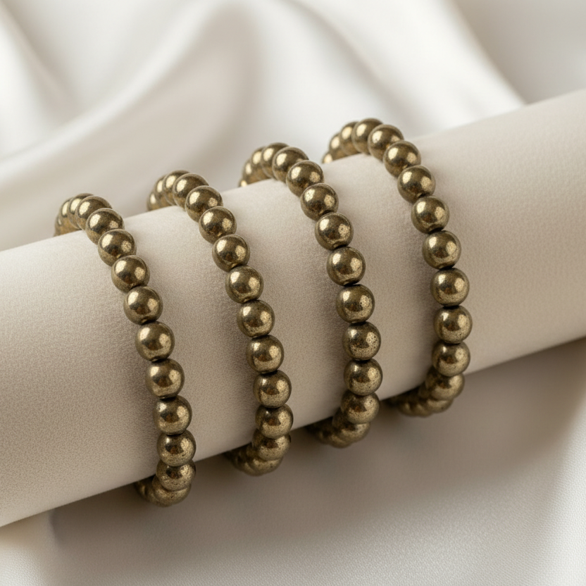 Pyrite Round Bead Bracelet
