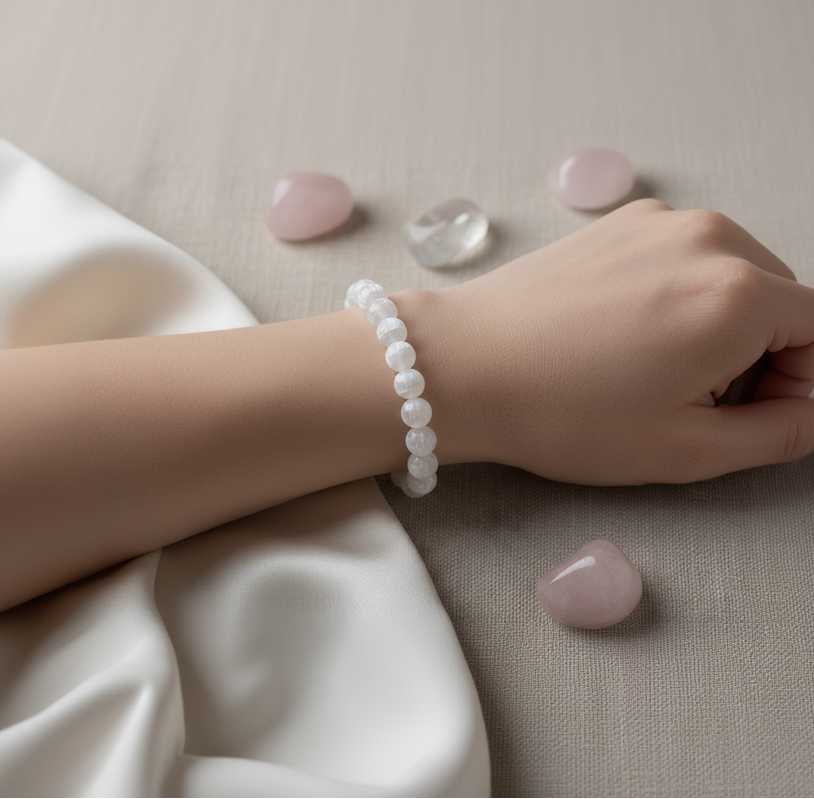 Selenite Round Bead Bracelet