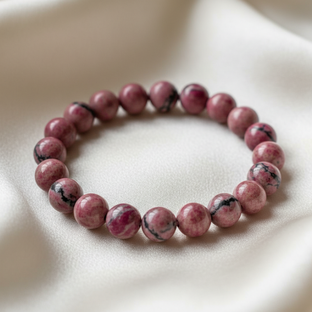 Rhodonite Round Bead Bracelet