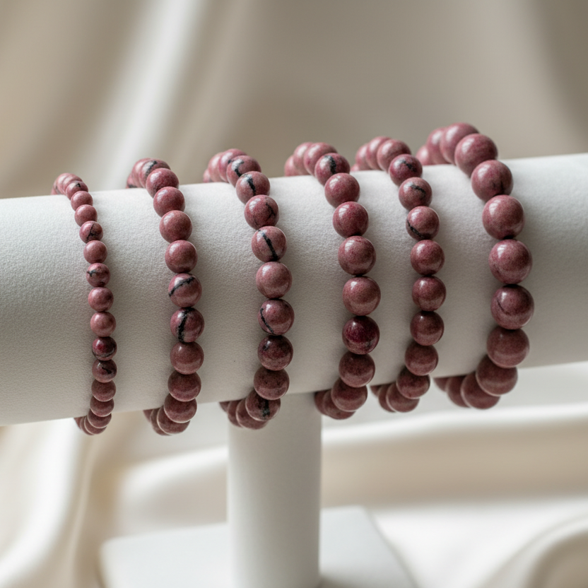 Rhodonite Round Bead Bracelet