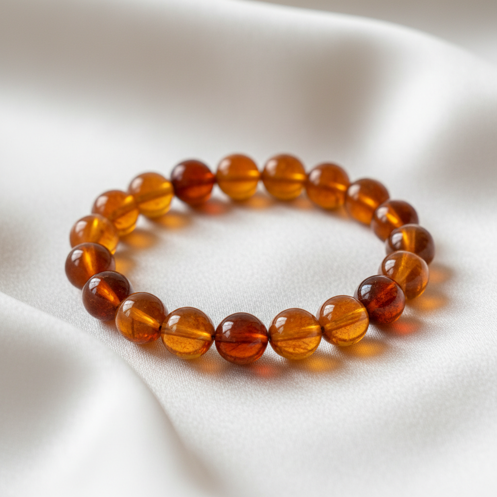 Hessonite Round Bead Bracelet