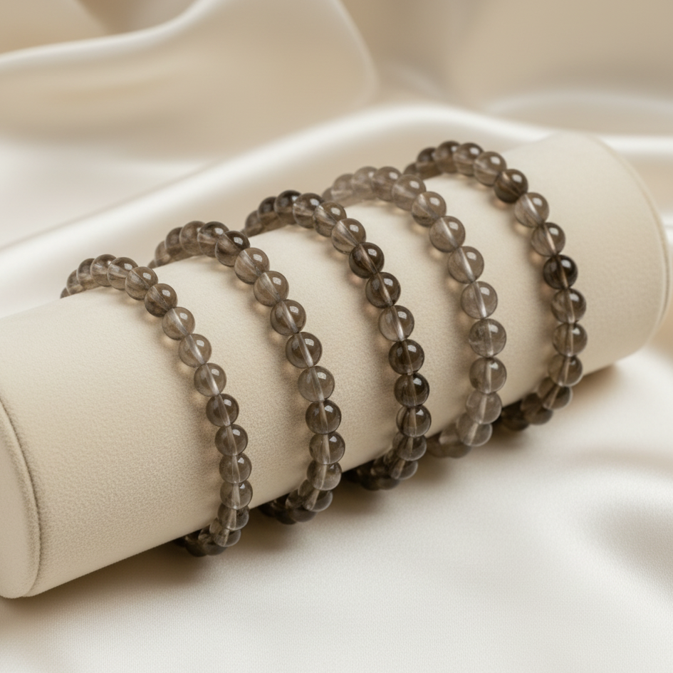 Smoky Quartz Round Bead Bracelet
