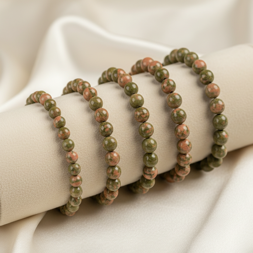 Unakite Round Bead Bracelet